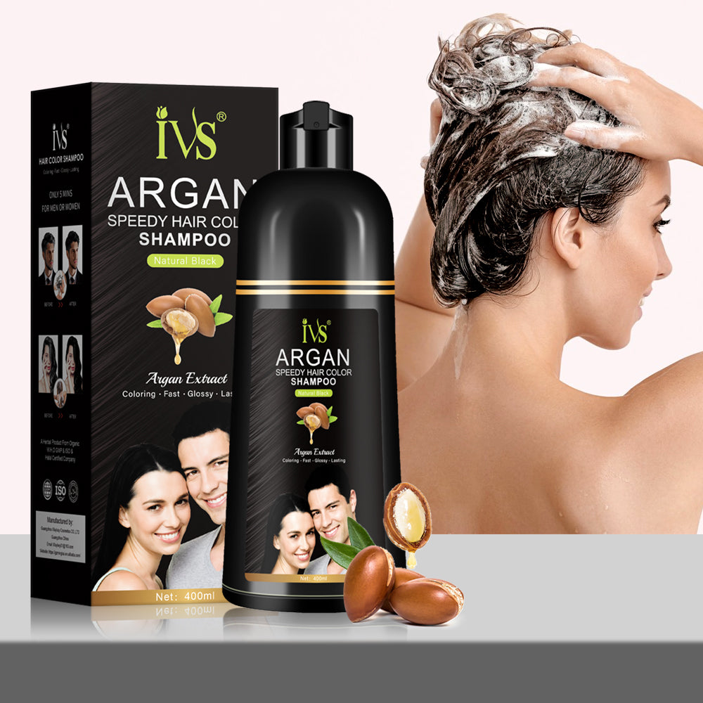 Black Hair Dye Shampoo with Collagen & Argan Oil for Gray Coverage